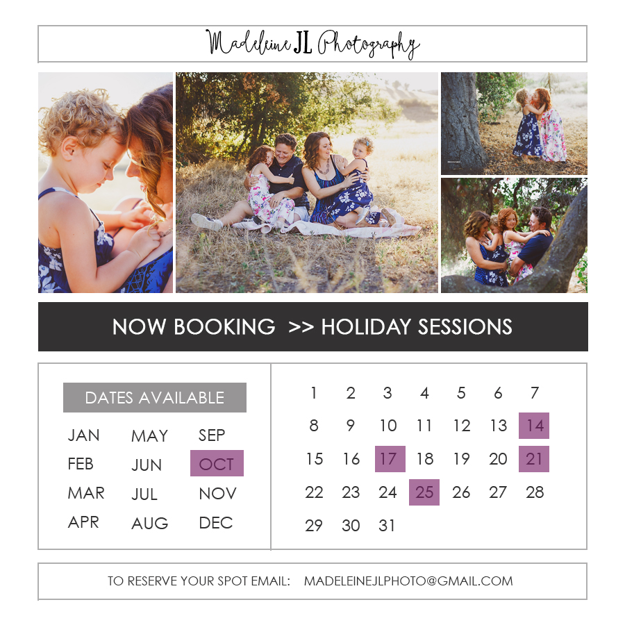 October family fall and winter session availability calendar. Orange County OC. Family, children, maternity newborn photographer | Madeleine JL Photography